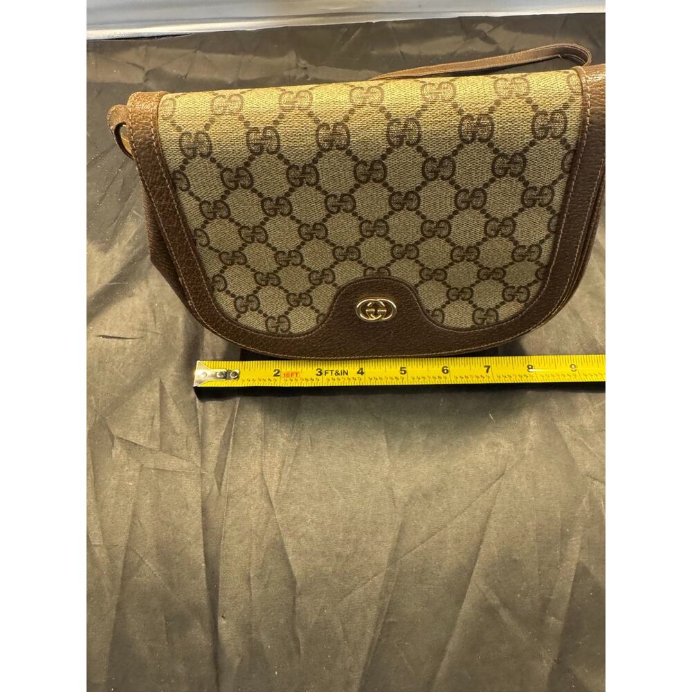 Vintage Gucci 1980s GG Supreme Canvas Brown Leather Crossbody Saddle Bag Italy - Picture 7 of 11